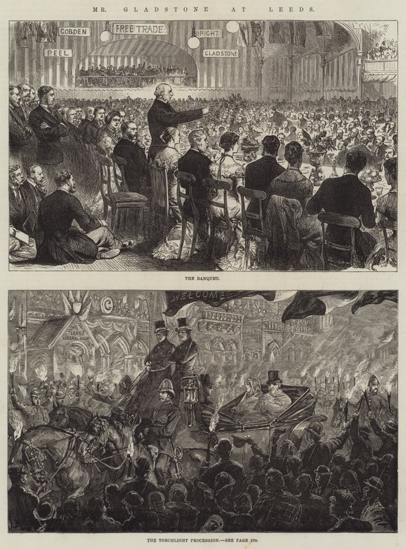 Mr Gladstone a Leeds (incisione) da English School