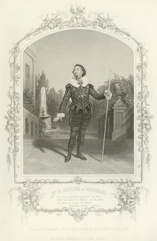 Mr W Davidge come Malvolio, La dodicesima notte, Atto III, scena iv da English School