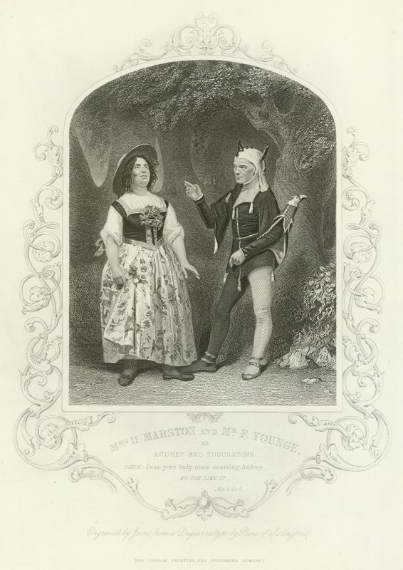 Mrs H Marston e F Younge come Audrey e Touchstone, Come vi piace, Atto V, scena iv da English School