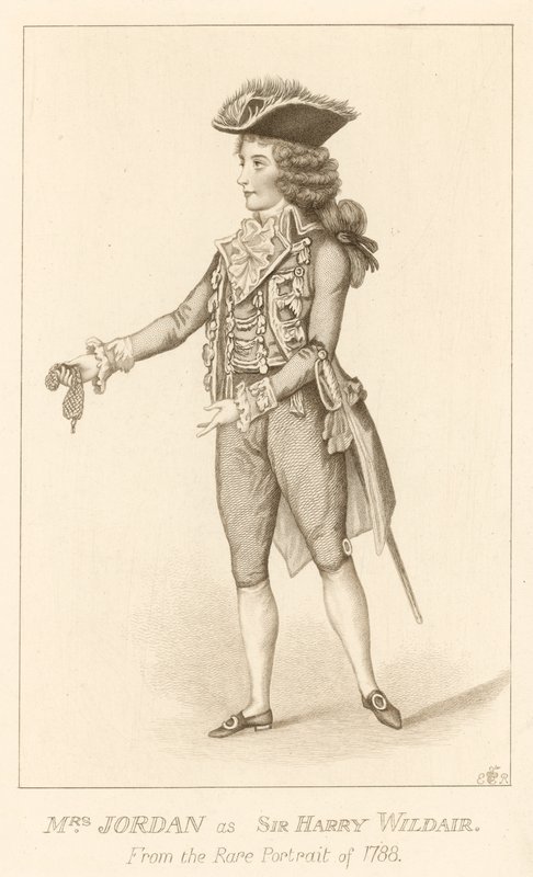 Mrs Jordan come Sir Harry Wildair dal raro ritratto del 1788 da English School