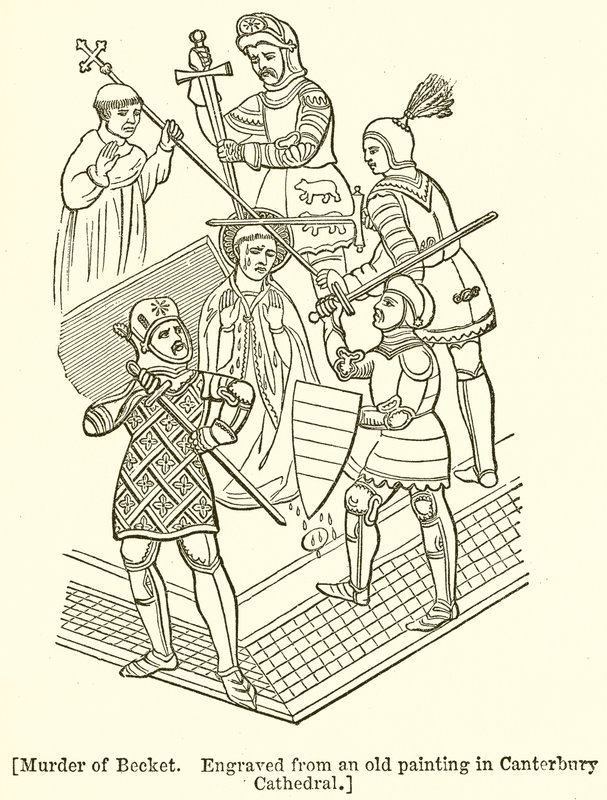Omicidio di Becket. Inciso da un vecchio dipinto nella Cattedrale di Canterbury da English School