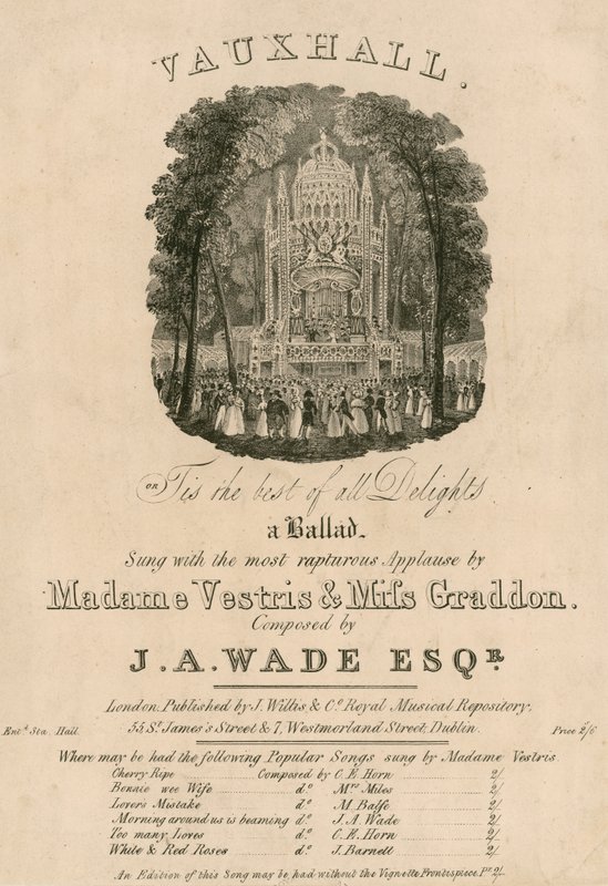 Partitura musicale: È il meglio di tutti i piaceri, cantata da Madame Vestris e Miss Graddon, composta da J A Wade da English School