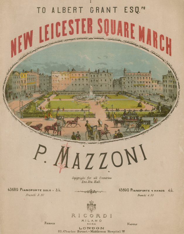 Partitura musicale per New Leicester Square March di P Mazzoni da English School