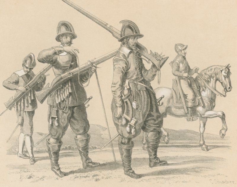 Moschettieri o Fucilieri e Cavalleria, circa 1650 da English School
