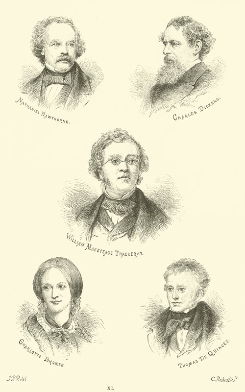 Nathaniel Hawthorne, Charles Dickens, William Makepeace Thackeray, Charlotte Bronte, Thomas De Quincey da English School