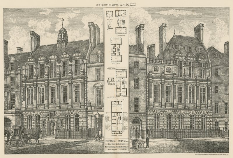 Ospedale Nazionale per i Deformi, Great Portland Street e Bolsover Street da English School