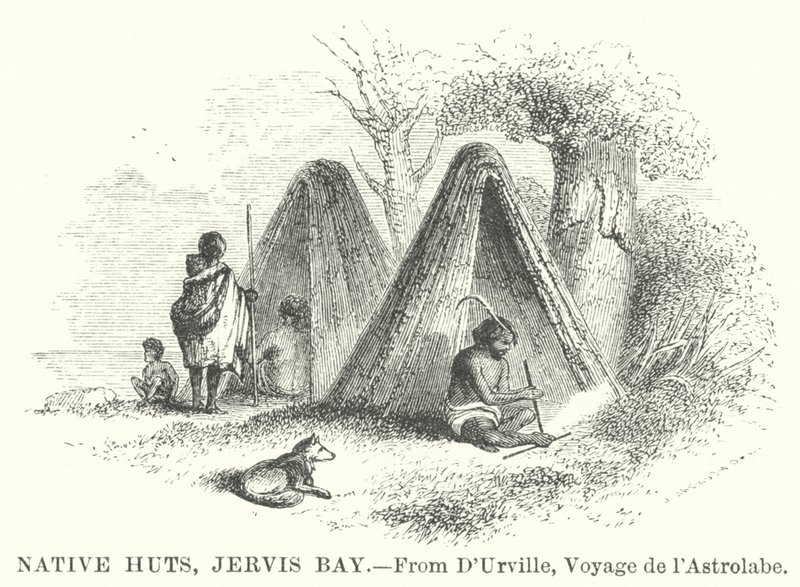 Capanne dei nativi, Jervis Bay (incisione) da English School