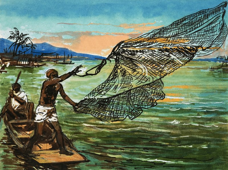 Indigeni che pescano sul fiume Niger in Africa da English School