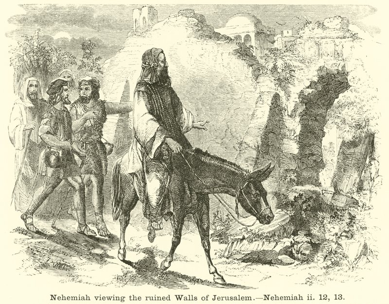 Neemia osserva le mura rovinate di Gerusalemme, Neemia, ii, 12, 13 da English School