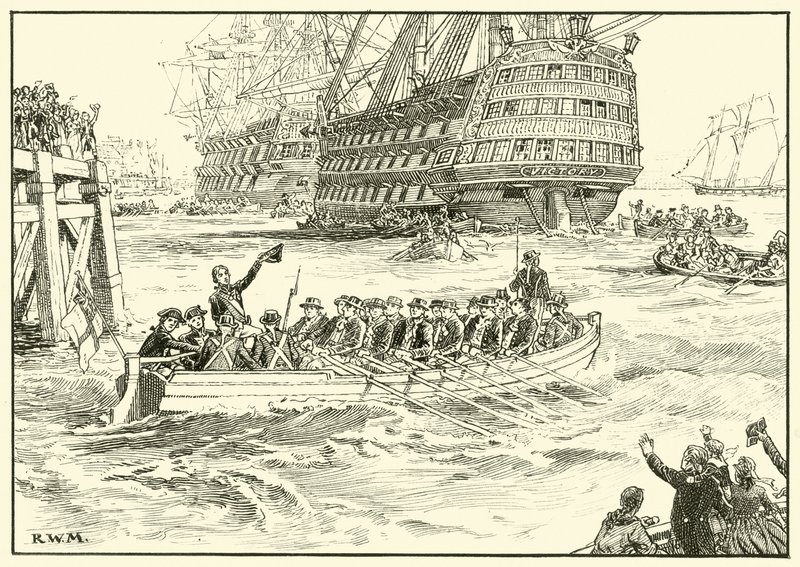 Nelson sale sulla sua nave ammiraglia a Portsmouth da English School