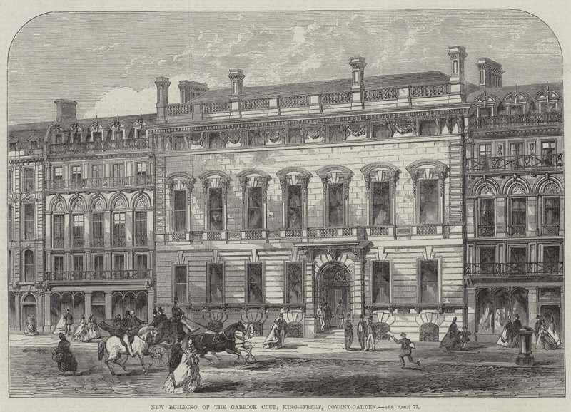Nuovo edificio del Garrick Club, King-Street, Covent-Garden (incisione) da English School