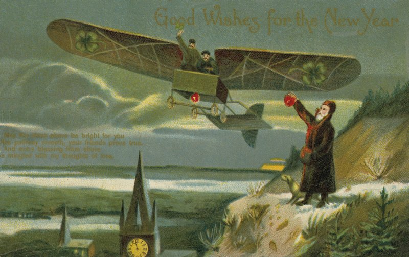 Cartolina di Capodanno con un aereo da English School