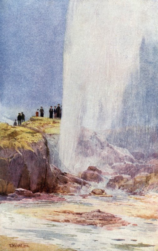Nuova Zelanda: Geyser di Wairoa (litografia a colori) da English School