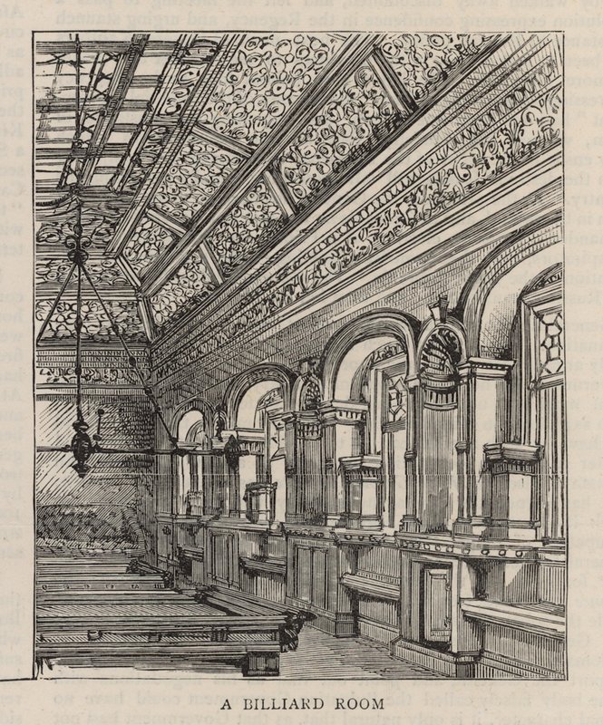 Nuovo edificio del Constitutional Club in Northumberland Avenue: Una sala da biliardo da English School