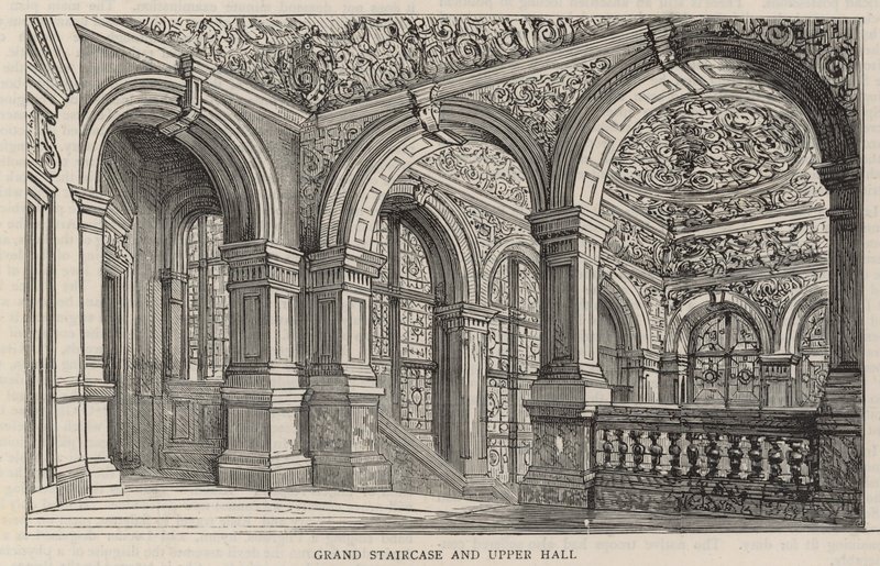 Nuovo edificio del Constitutional Club in Northumberland Avenue: Grande scala e sala superiore da English School