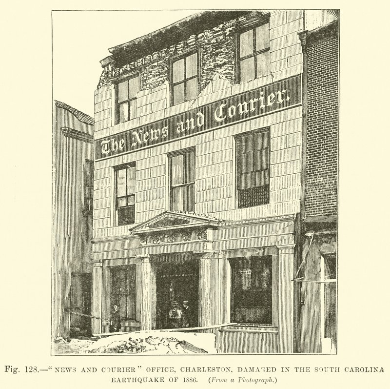 Ufficio News and Courier, Charleston, danneggiato nel terremoto della Carolina del Sud del 1886 da English School
