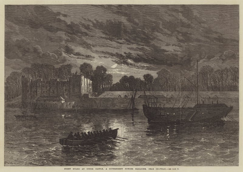 Guardia Notturna al Castello di Upnor, un Magazzino di Polvere da Sparo del Governo, vicino a Chatham (incisione) da English School