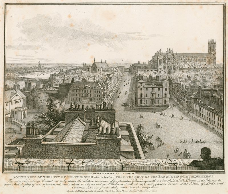 Vista nord di Westminster dal tetto della Sala dei Banchetti, Whitehall da English School
