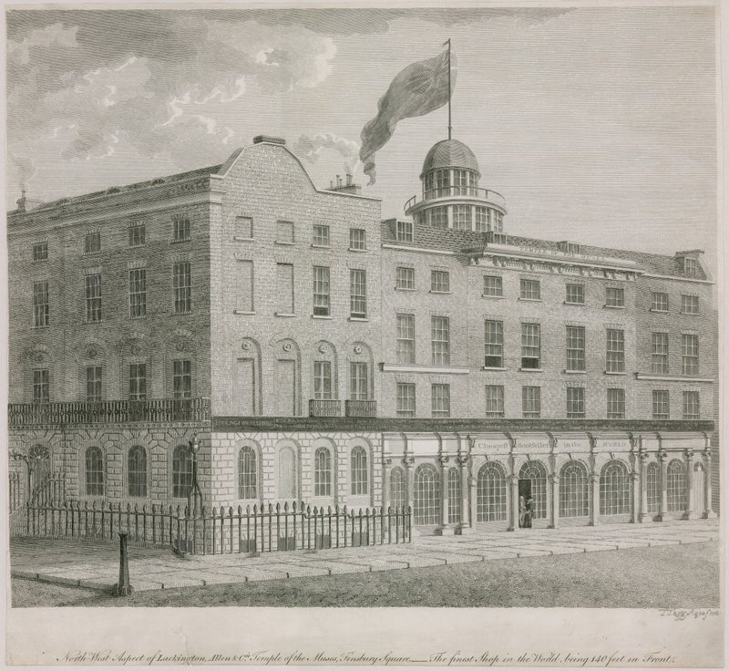 Aspetto nord-ovest di Lackington, Allen & Co Tempio delle Muse, Finsbury Square da English School