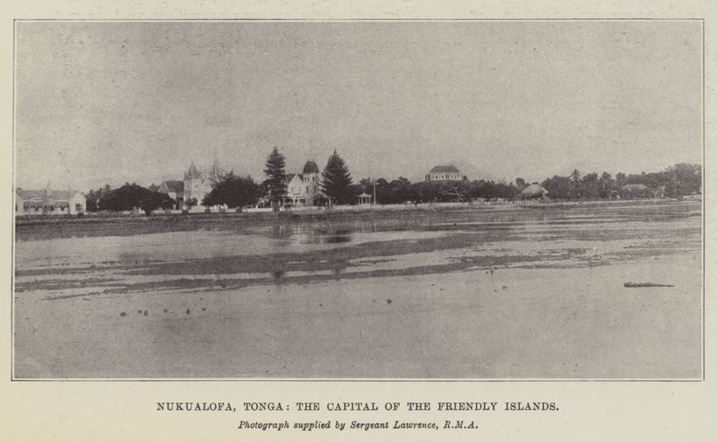 Nukualofa, Tonga, la capitale delle Isole Amichevoli (litografia) da English School