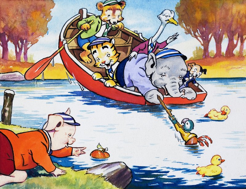Animali da asilo che giocano in barca da English School