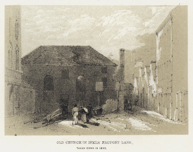 Vecchia chiesa in Inkle Factory Lane, demolita nel 1845 (incisione) da English School