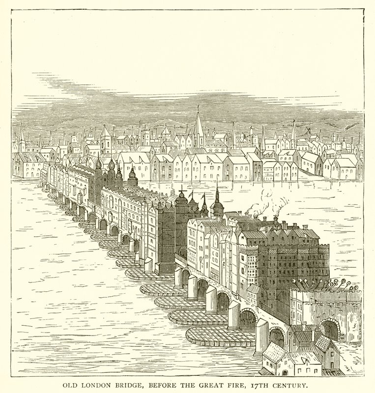 Vecchio Ponte di Londra, prima del Grande Incendio, XVII Secolo da English School