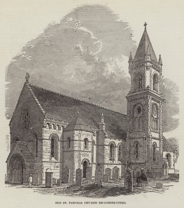 Vecchia chiesa di St Pancras ricostruita (incisione) da English School