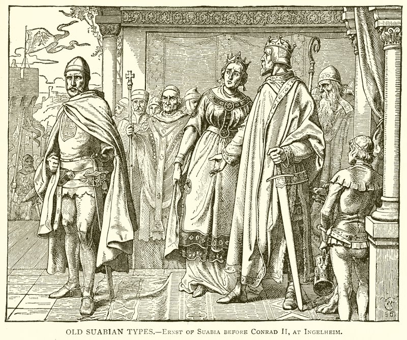 Vecchi tipi svevi. Ernesto di Svevia davanti a Corrado II a Ingelheim da English School