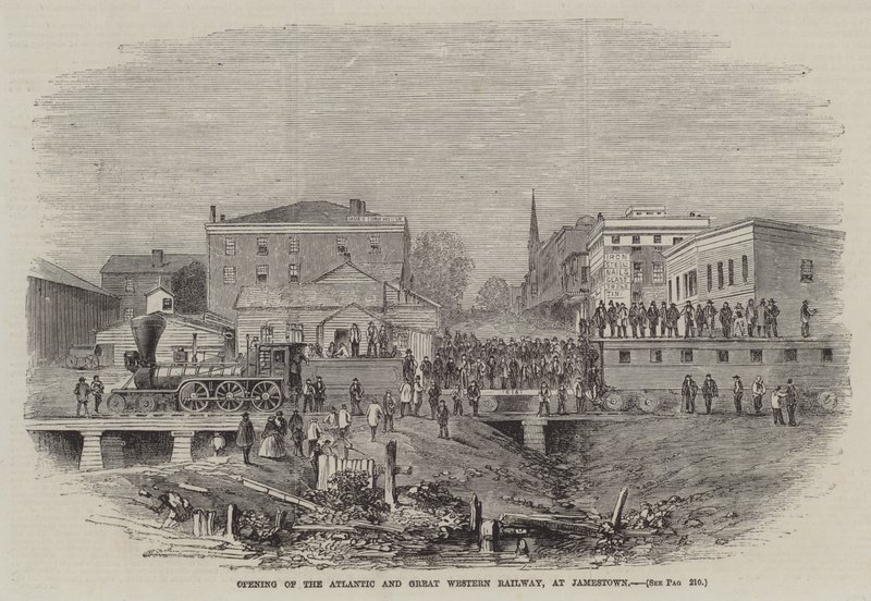 Inaugurazione della Atlantic and Great Western Railway a Jamestown (incisione) da English School
