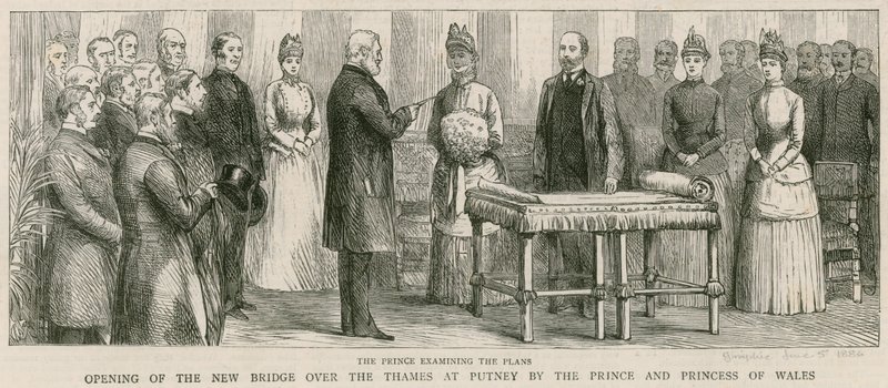 Inaugurazione del nuovo ponte sul fiume Tamigi a Putney da parte del Principe e della Principessa del Galles da English School