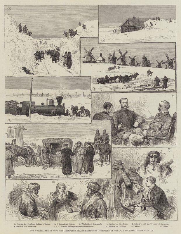 Il nostro artista speciale con la spedizione di soccorso Jeannette, schizzi sulla strada per la Siberia (incisione) da English School