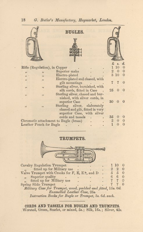 Pagina dal catalogo illustrato di strumenti musicali di G Butler da English School