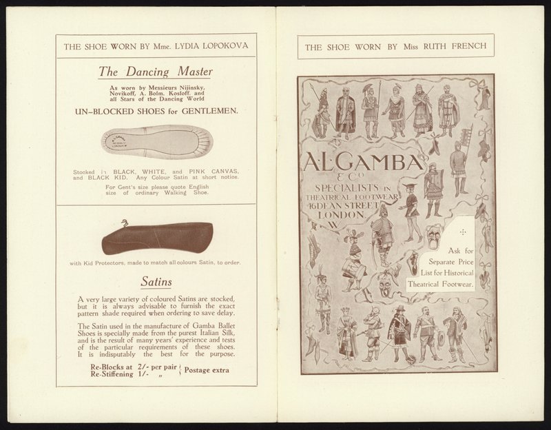 Pagine dal catalogo delle famose scarpe da balletto di Milano di Gamba (litografia) da English School