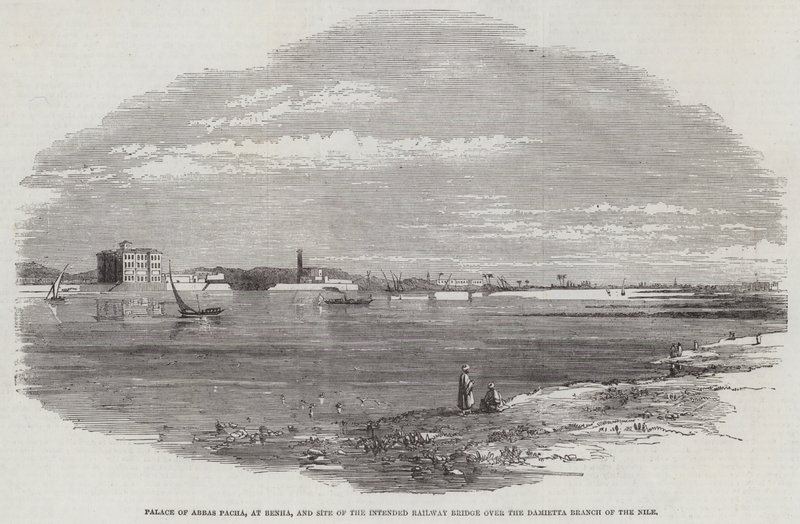 Palazzo di Abbas Pacha, a Benha, e sito del previsto ponte ferroviario sul ramo Damietta del Nilo da English School