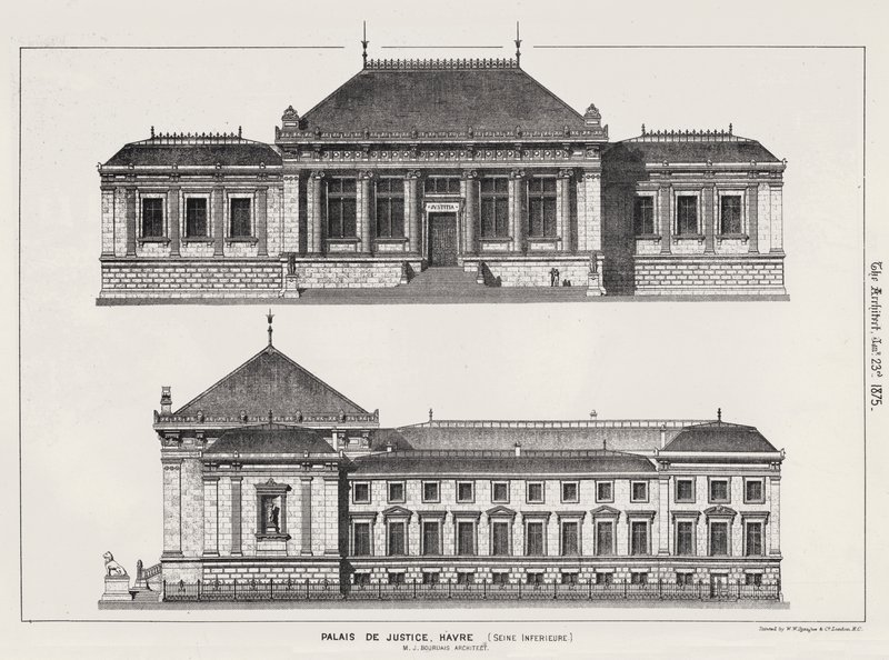Palais De Justice, Havre, Seine Inferieure (incisione) da English School