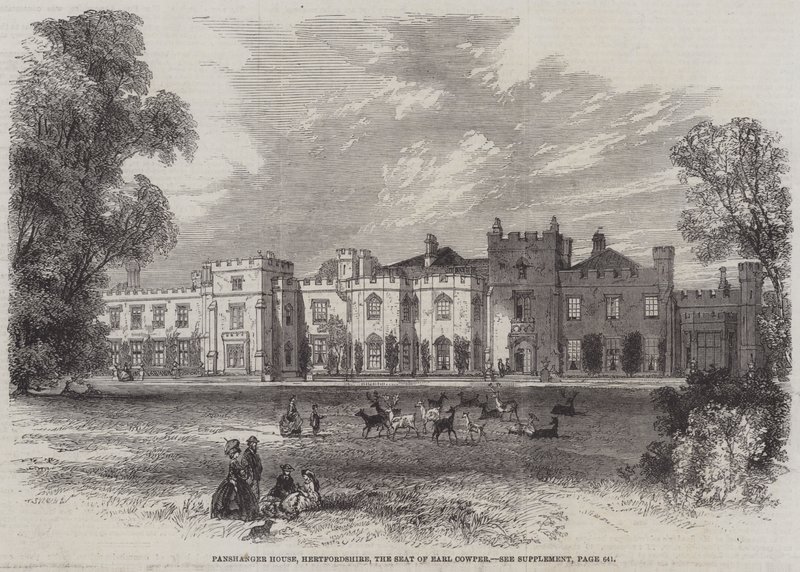 Panshanger House, Hertfordshire, la Residenza del Conte Cowper (incisione) da English School