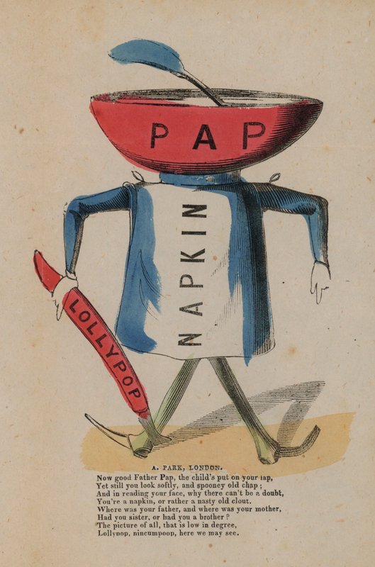 Pap, tovagliolo e lecca-lecca (incisione colorata) da English School