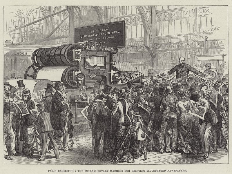 Mostra di Parigi, la Macchina Rotativa Ingram per la Stampa di Giornali Illustrati da English School