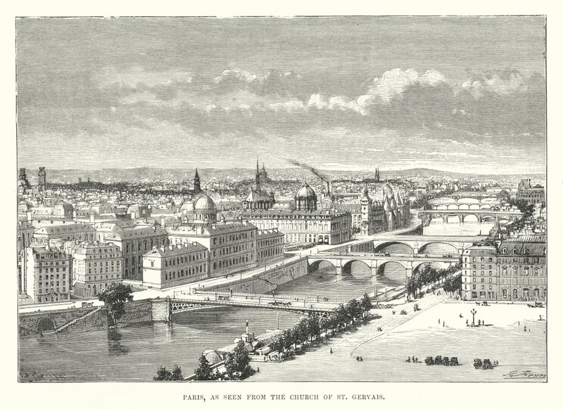 Parigi, vista dalla Chiesa di San Gervasio (incisione) da English School