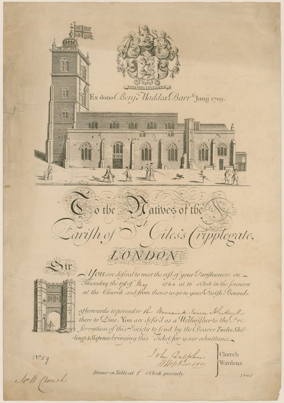 Parrocchia di San Giles Cripplegate, battitura dei confini, invito, 1860 da English School