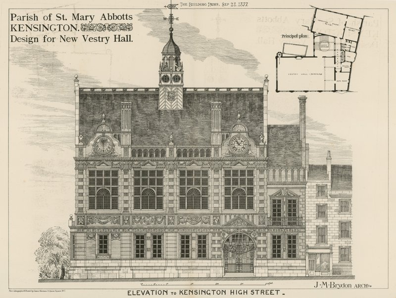 Parrocchia di St Mary Abbotts, Kensington, progetto per la nuova Vestry Hall da English School