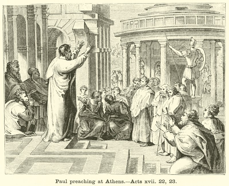 Paolo predica ad Atene, Atti, xvii, 22, 23 da English School