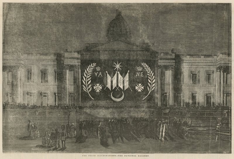 Illuminazioni della Pace che adornano la National Gallery da English School