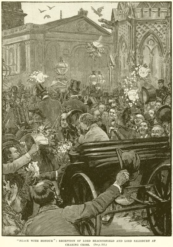 Pace con onore: Accoglienza di Lord Beaconsfield e Lord Salisbury a Charing Cross da English School