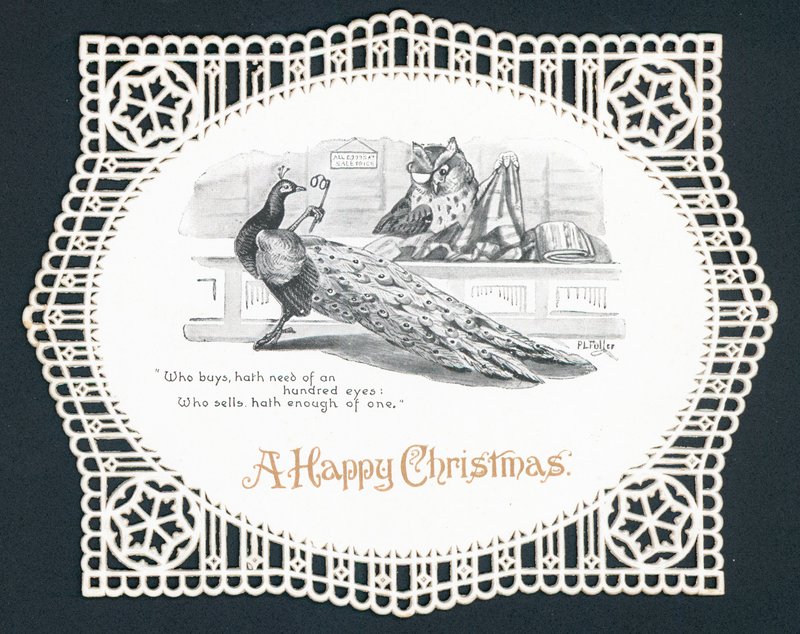 Pavone e Gufo nel negozio, Cartolina di Natale da English School