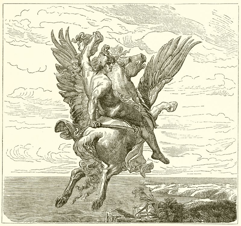 Perseo sul cavallo alato Pegaso, con la testa di Medusa da English School