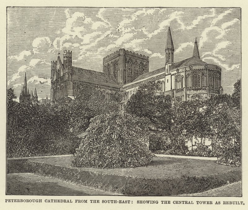Cattedrale di Peterborough da sud-est, mostrando la torre centrale ricostruita da English School