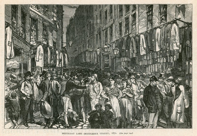 Petticoat Lane (Middlesex Street), Londra, 1870 da English School