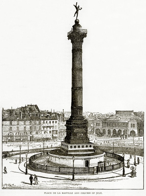 Place de la Bastille e Colonna di Luglio, illustrazione da Old and New Paris di H. Sutherland Edwards da English School